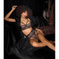 Lace Underwire Bralette w/Thong & Garter - Black/Rose Gold MD