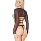 Darque Stretch Mesh Long Sleeve Open Bust Crop Top Black OS