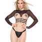 Darque Stretch Mesh Long Sleeve Open Bust Crop Top Black OS