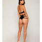 Stretch Faux Leather and Eyelash Lace Bralette w/High-Waisted Panty - Black MD